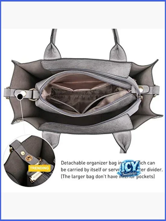 Faux Leather Tote Satchel Shoulder Bag Set with Wallet & Cosmetic Bag - Picture 5 of 7